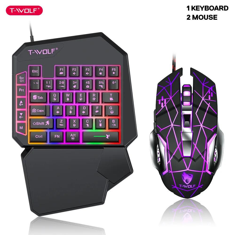 Gaming Keyboard Half - คีย์บอร์ดมือเดียว TF900 T-WOLF บัลลังก์เซ็ตเกมเรืองแสงมือถือกินไก่อุปกรณ์เสริมสำหรับเล่นเกม