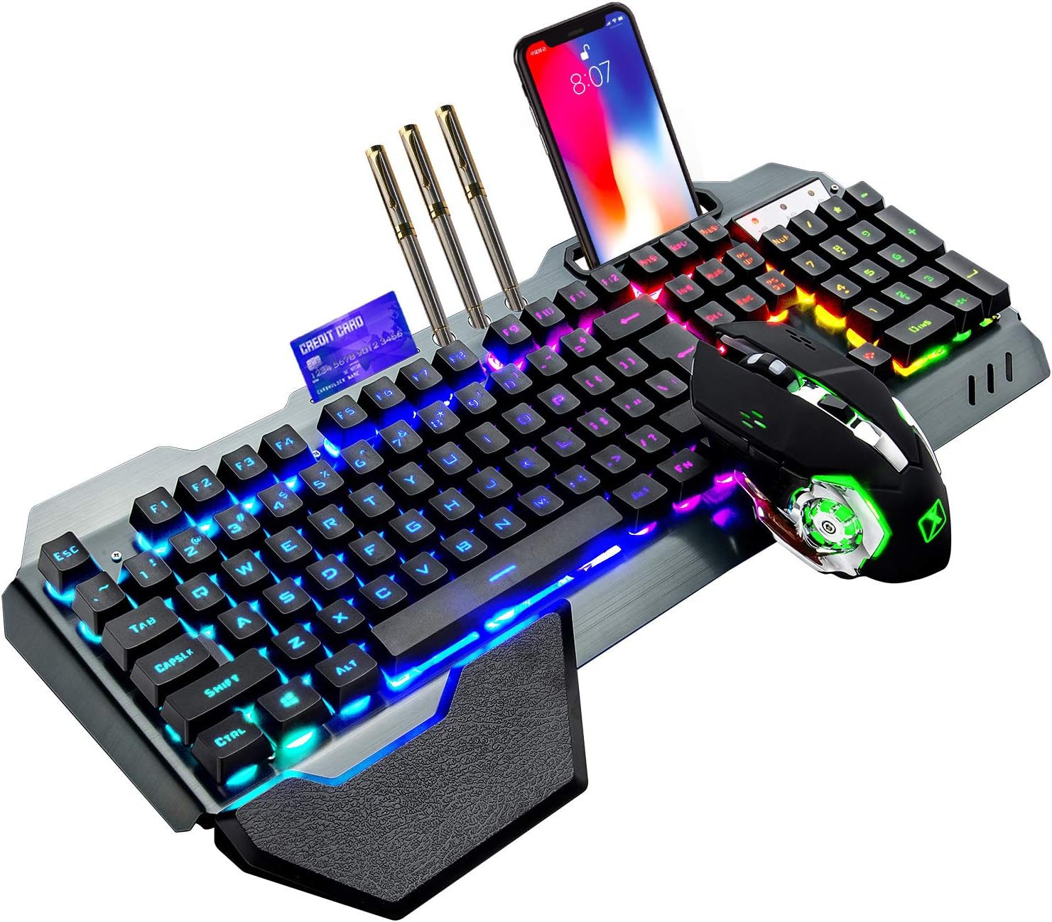 Gaming Keyboard Ergonomics - K680 คีย์บอร์ดเกมไร้สายและเมาส์ Combo,Rainbow LED Backlit คีย์บอร์ดแบบชาร์จไฟได้
