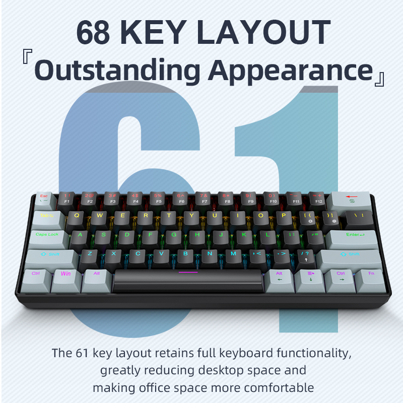 Gaming Keyboard Mouse And Headset Combo - APAYADO K61 Mini Mechanical Keyboard,แบบมีสาย,61 คีย์,Phantom