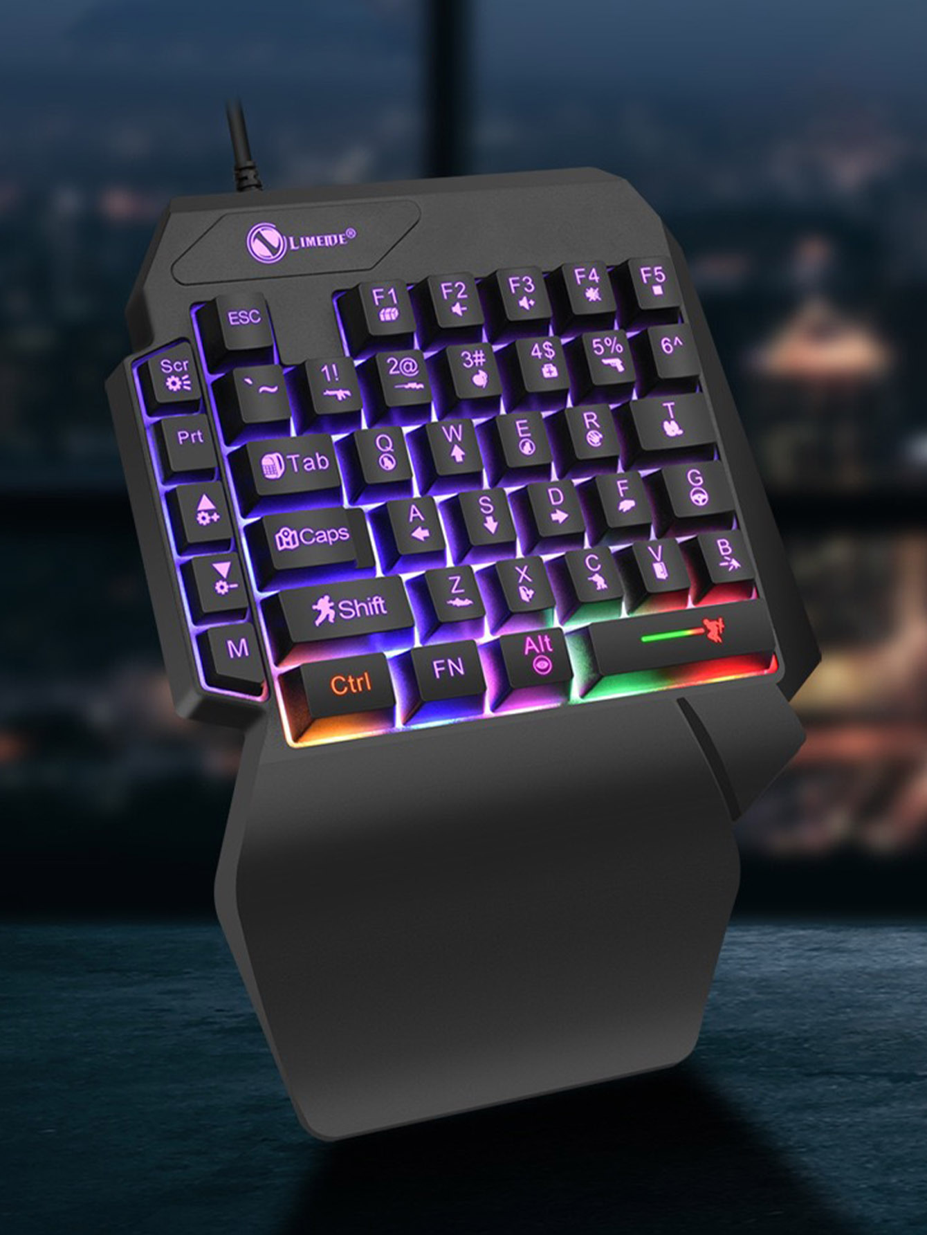 Gaming Keyboard Half - คีย์บอร์ดเกมมิ่งแบบมีสายสำหรับมือเดียว, ตัวอักษรแกะสลักด้วยเรเดียม, รองรับการใช้งานด้วยมือตามหลักการยศาสตร์