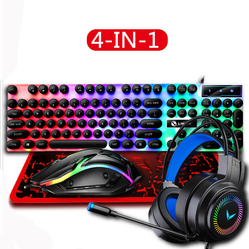 Gaming Keyboard Mouse And Headset Combo - ชุดคีย์บอร์ดและเมาส์สําหรับเล่นเกม 4 ใน 1 พร้อมชุดหูฟังและแผ่นรองเมาส์อุปกรณ์เสริมสําหรับนักเล่นเกมสําหรับแล็ปท็อปพีซี