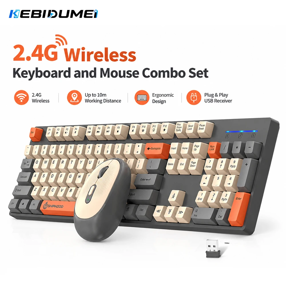 Gaming Keyboard Mouse And Headset Combo - KEBIDUMEI ชุดคีย์บอร์ดและเมาส์ไร้สาย 2.4G พร้อมเมาส์ไร้สายปรับค่า DPI ได้