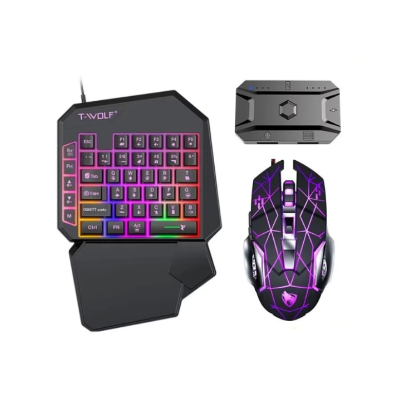 Gaming Keyboard Half - ชุดคีย์บอร์ดและเมาส์เกมมิ่ง T-Wolf Tf950 5 in 1