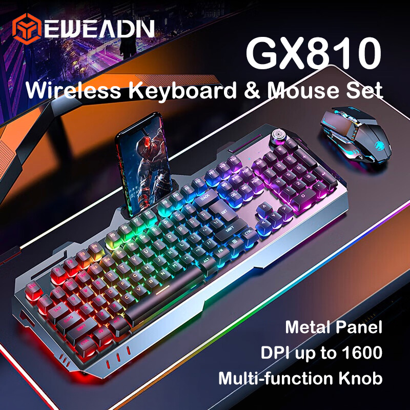 Gaming Keyboard Mouse And Headset Combo - ชุดคีย์บอร์ดและเมาส์ไร้สาย EWEADN GX810 104 ปุ่ม ดีไซน์แบบกลไก