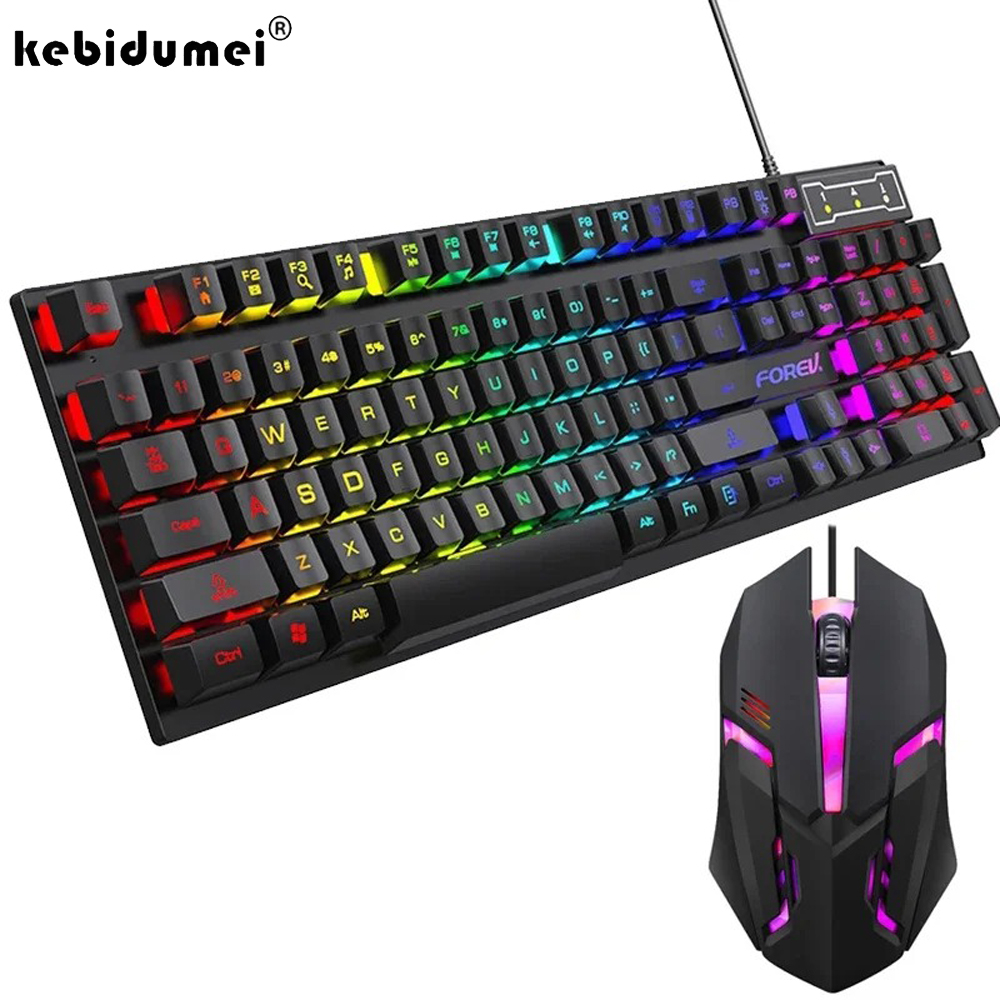Gaming Keyboard Half - เคบิดูเมอิ 104 คีย์คีย์บอร์ดแบบมีไฟแบ็คไลท์คีย์บอร์ดเกมแบบมีสายคีย์บอร์ดเรืองแสงและชุดเมาส์สำหรับเกมเมอร์พีซีแล็ปท็อปสำนักงาน