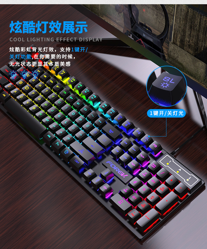 Keyboard Mouse Bundle Gaming - คีย์บอร์ดกลไกแบบมีไฟแบ็คไลท์ 104 ปุ่ม คีย์บอร์ดเกมมิ่งแบบมีสาย กันน้ำ พร้อมชุดคีย์บอร์ดและเมาส์เรืองแสงสำหรับเกมเมอร์